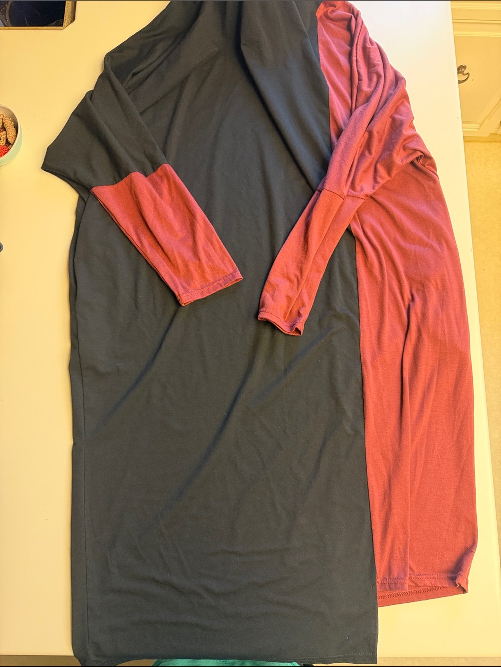 Two-Tone Long Sleeve Shirt Dress - Black and Rust